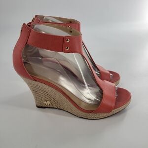 Michael Kors Coral Leather Wedge Sandals‎ Size 8.5